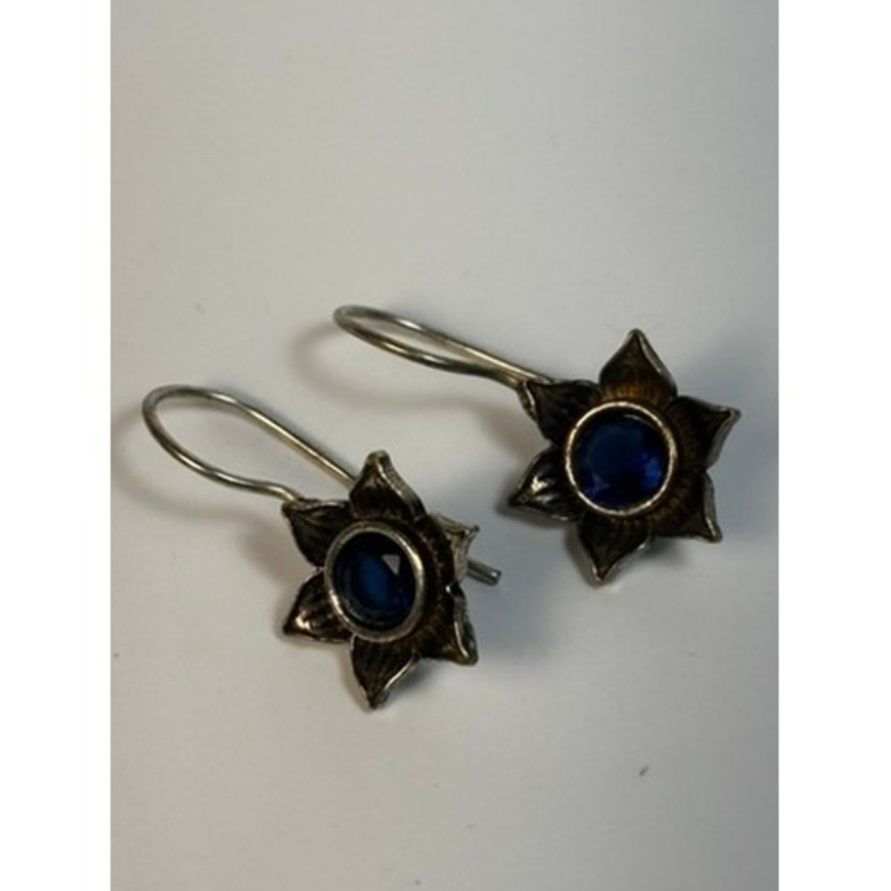 Vintage Flower Drop Earrings Blue Silver Tone Boho Whimsygoth Celestial Jewelry